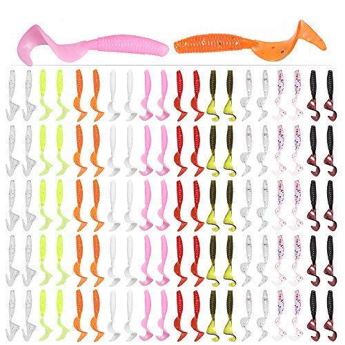 Lixada 100pcs 4cm Soft Artificial Fishing Lures Swimbait Tail Grub Lures Worm Moggot Grub Lures Baits