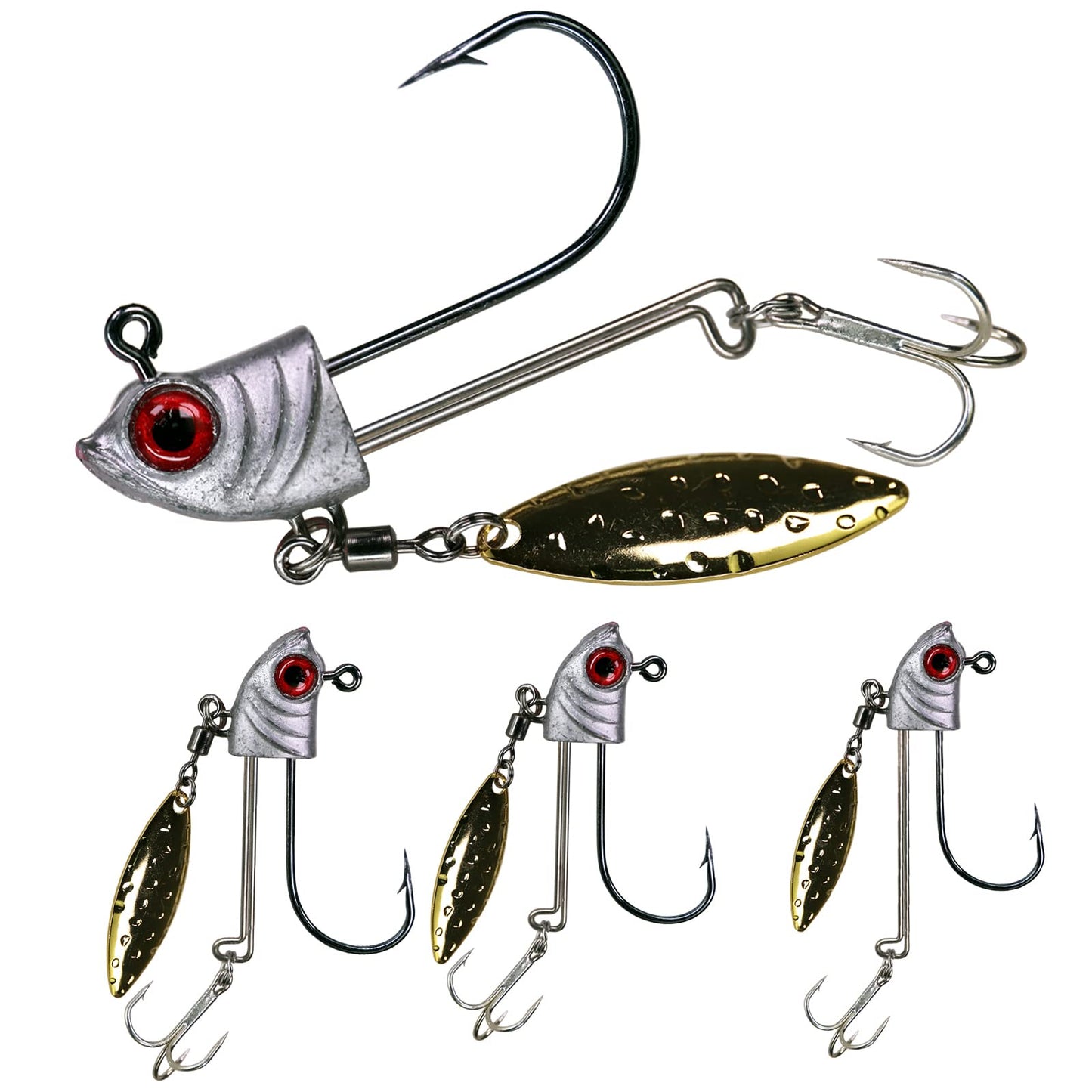 QualyQualy Fishing Jig Heads Bladed Weighted Underspin Jig Heads with Willow Blade for Walleye Bass Crappie Trout 3/8oz 5Pcs