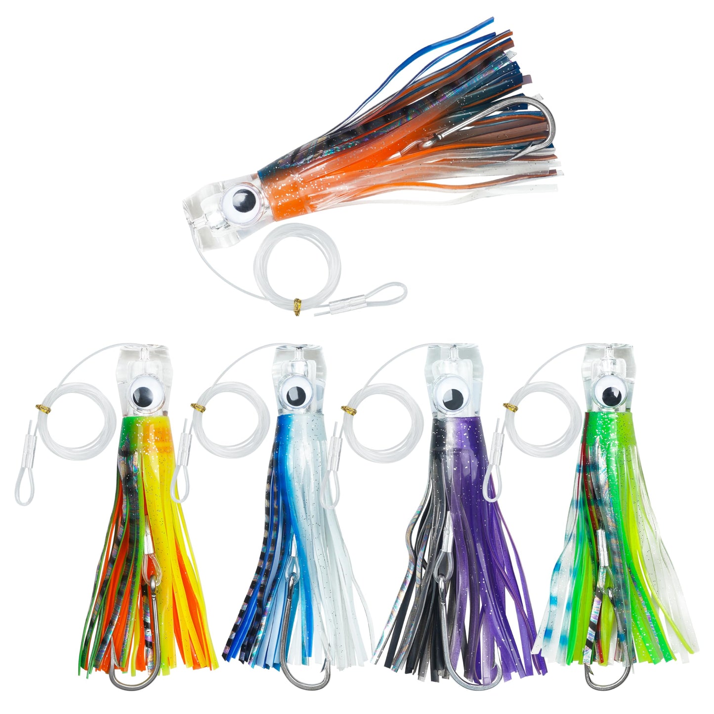 Trolling Lures Saltwater Fishing Lures Offshore Big Game Fishing Lures for Wahoo Tuna Mahi Marlin Deep Sea Fishing Lures Bait Rigged Trolling Skirted Lures Squid Skirts Rig 6 inch