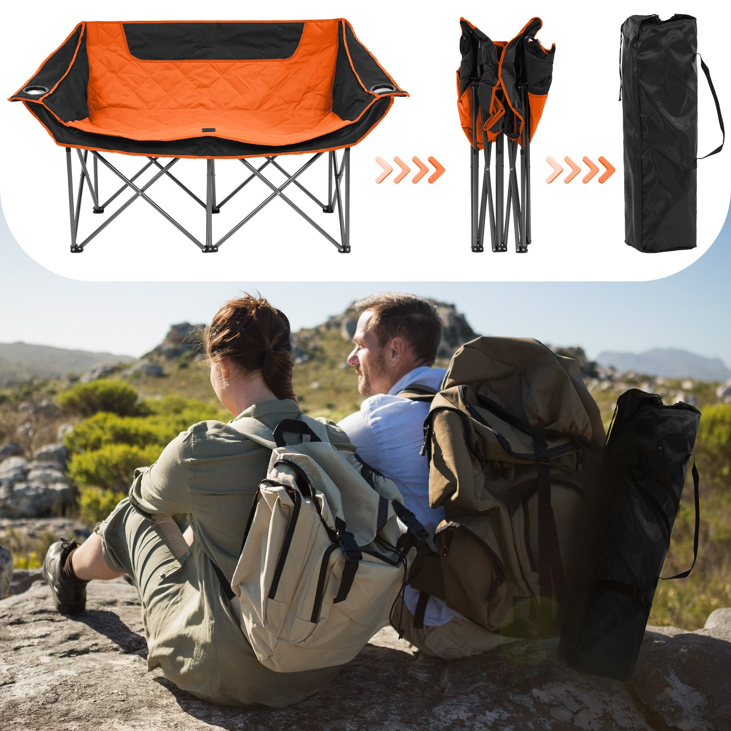Outdoor Camping Chair, Oversized Recliner With Armrests, Cup Holder And Carrying Bag, Outdoor Heavy Duty Folding Chair