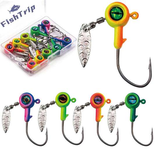 FishTrip スピナー付きジグヘッドフック - ソルトウォーター・フレッシュウォーター用 ウィローブレード付きアンダースピン クラッピーフィッシングジグヘッド 1/16oz 1/8oz 3/16oz 1/4oz 10個入り
