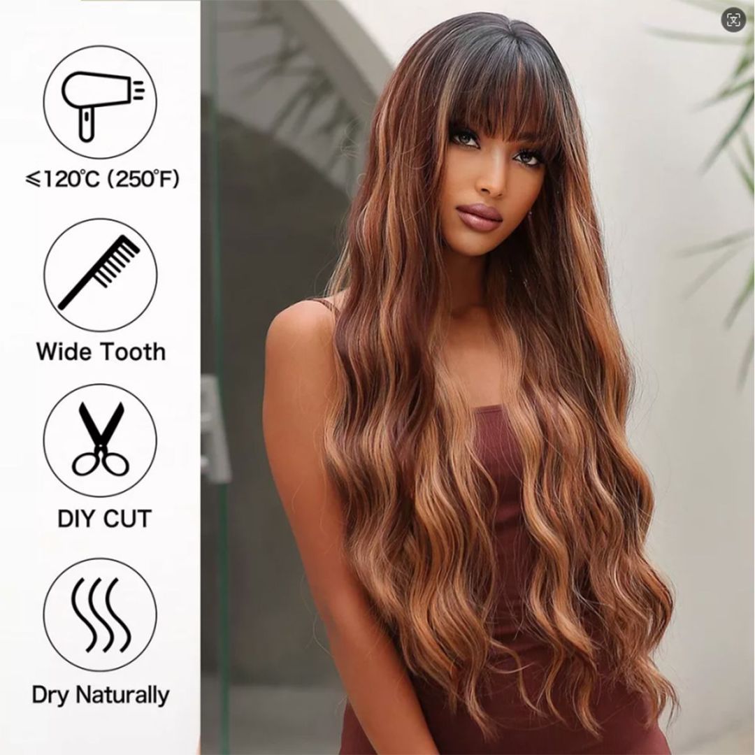 bald beautiful woman long hair hair loss confidence - black Blondie wig