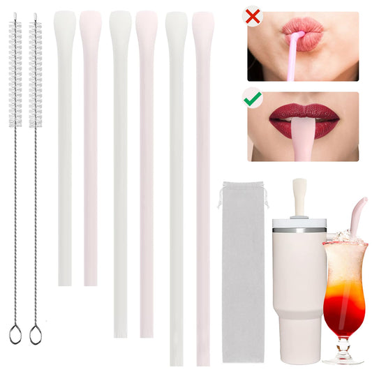 Silicone Anti Wrinkle Straw 6pcs Reusable Straws for Stanley 40 oz & 30 oz Tumbler Dishwasher Safe Includes Cleaning Brush and Carrying Bag Perfect for Wrinkle-Free Lips