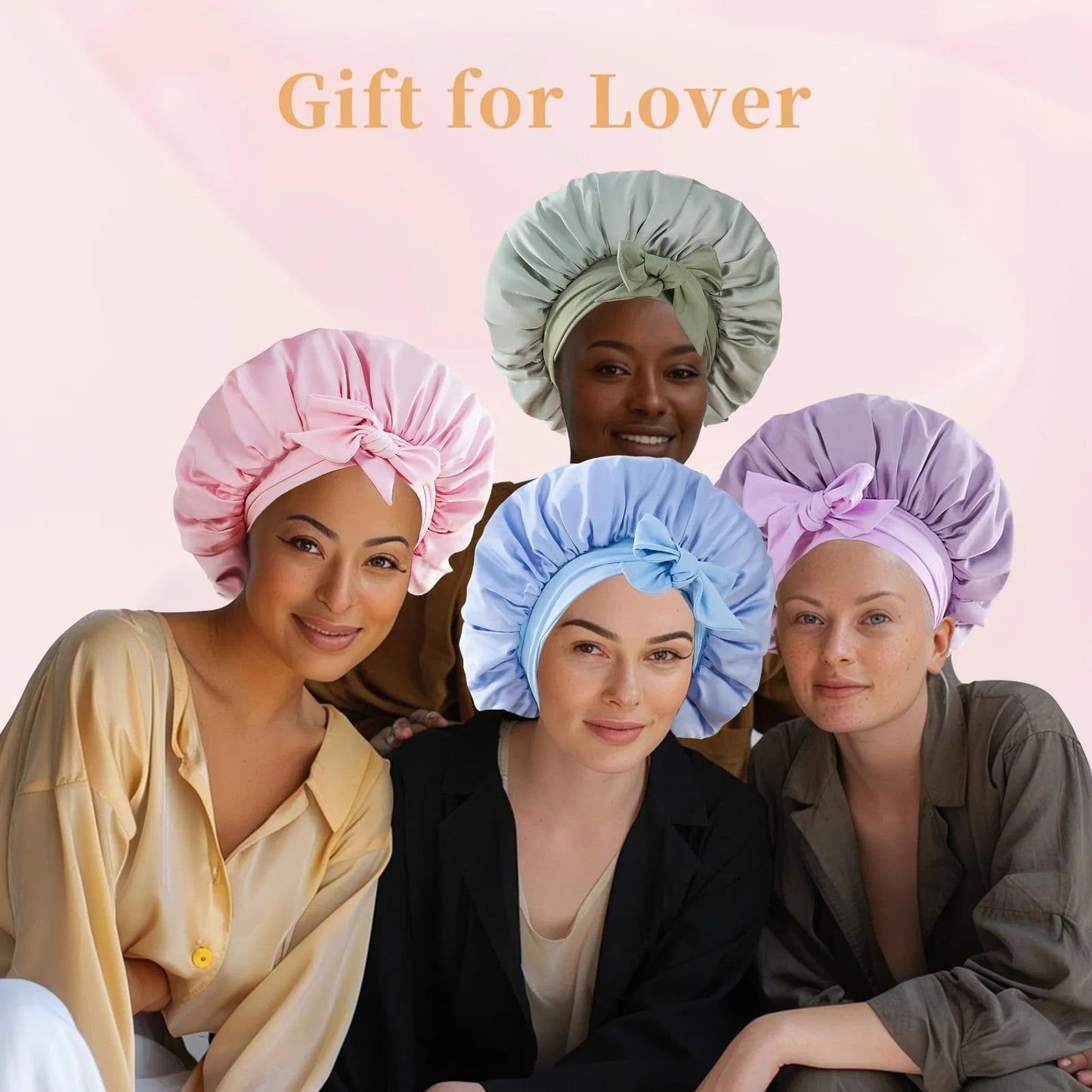 就寝用シルクボンネット（女性用）、就寝用サテンヘアボンネット（ウェーブ・カーリー・天然髪の男女兼用） - ブルー