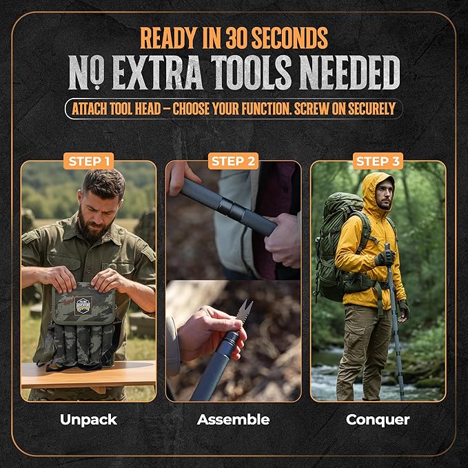 15-in-1 Tactical Survival Walking Stick & Hiking Staff – Heavy-Duty Collapsible Multitool for Camping, Hiking & Outdoor Survival Gear (8 Tubes, Premium Build)
