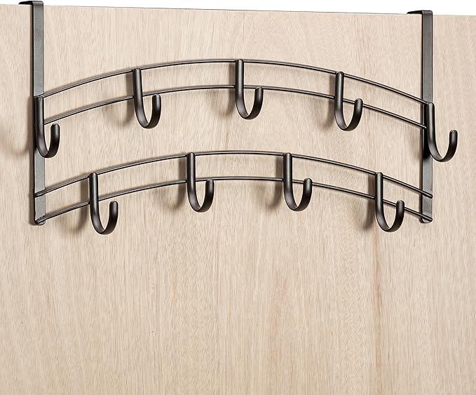 LYNK Professional® Home™ Over The Door Hooks - 9 Hook Over The Door Hanger - Over Door Coat Rack - Hanging Towels or Clothes - Bathroom, Bedroom or Laundry Room - Lifetime Ltd. Warranty – Bronze