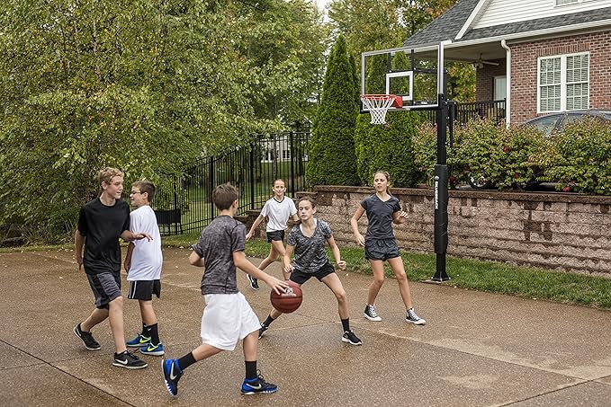 Silverback Height Adjustable In-Ground Basketball Hoop with Tempered Glass Backboard, Pro-Style Breakaway Rim & Backboard Pad