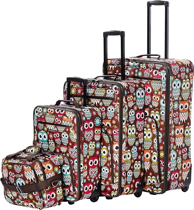 Rockland Jungle Softside Upright Luggage Set, Expandable, Owl, 4-Piece (14/29/24/28)