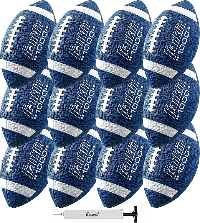 Franklin Sports Youth + Adult Footballs - Extra Grip 1000 Official Size, Junior + Pee Wee Kids - 1 + 12 Packs