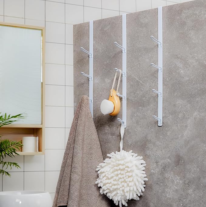 Over Door Towel Hooks: Space-Saving Overdoor Hanger Hook for Towels, Clothes, Coats – Vertical Storage Door Hook Organizer, Heavy-Duty Towel Hook for Bathroom & Closet, White, 3 PCS,for 1.7'' Doors