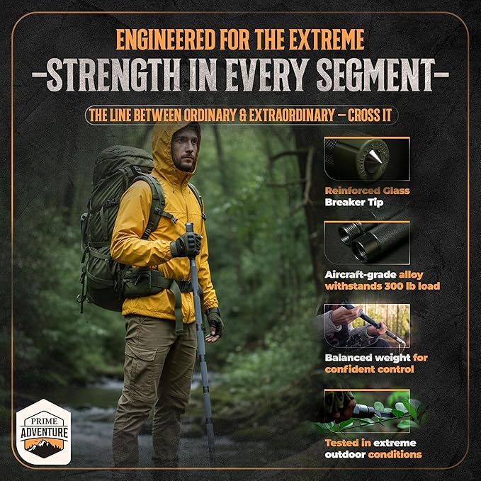 15-in-1 Tactical Survival Walking Stick & Hiking Staff – Heavy-Duty Collapsible Multitool for Camping, Hiking & Outdoor Survival Gear (8 Tubes, Premium Build)
