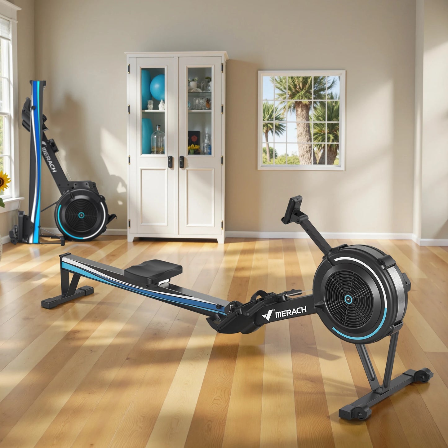 MERACH Rowing Machines R50 Home Adjustable Air Resistance Professional Rowing Machine Ergonomic Comfort Seat Performance Monitor