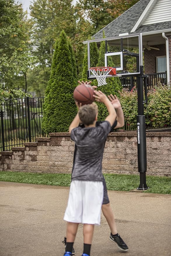 Silverback Height Adjustable In-Ground Basketball Hoop with Tempered Glass Backboard, Pro-Style Breakaway Rim & Backboard Pad
