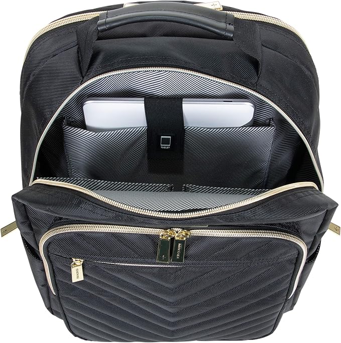 Kenneth Cole REACTION マディソン スクエア 軽量 ハードサイド シェブロン 拡張可能 スピナー ラゲージ、ブラック、2点セット（20インチ機内持ち込み用 + バックパック）