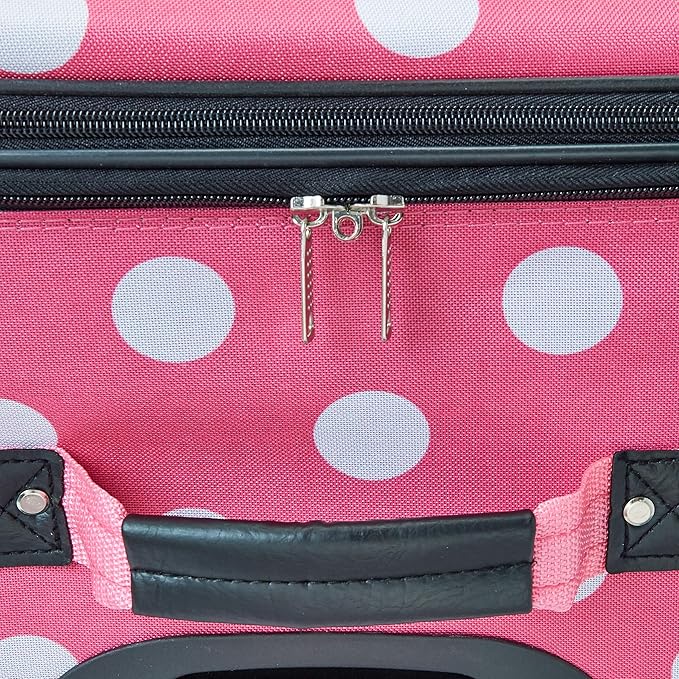 Rockland Vara Softside 3-Piece Upright Luggage Set, Expandable,Lightweight,Telescopic Handle,Wheel, Pink Dots, 20 inches,22 inches,28 inches