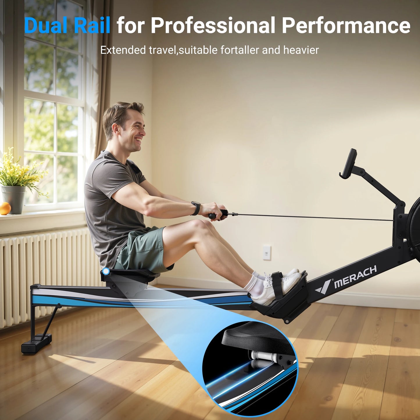 MERACH Rowing Machines R50 Home Adjustable Air Resistance Professional Rowing Machine Ergonomic Comfort Seat Performance Monitor