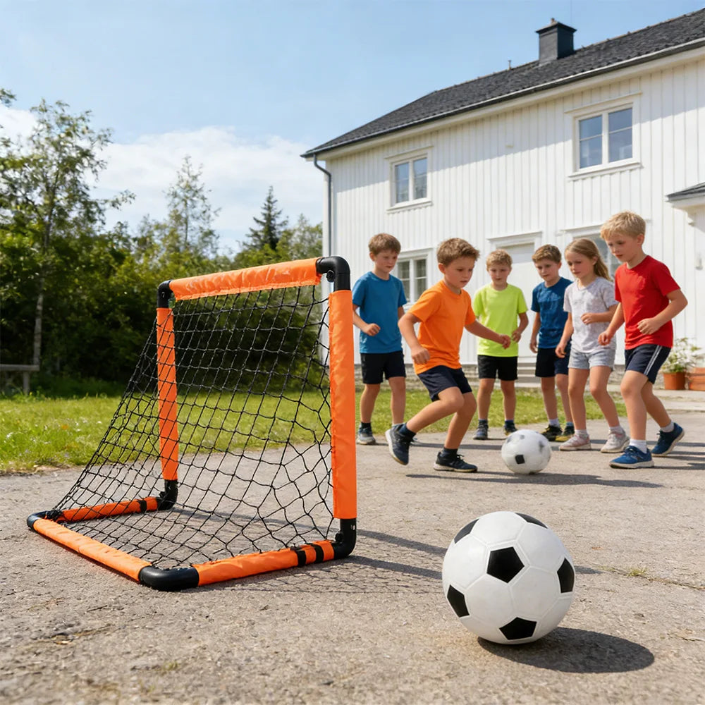 Portable Foldable Football Goal Set with Ball and Air Pump Kids Soccer Training Equipment for Garden Park Backyard Outdoor Play