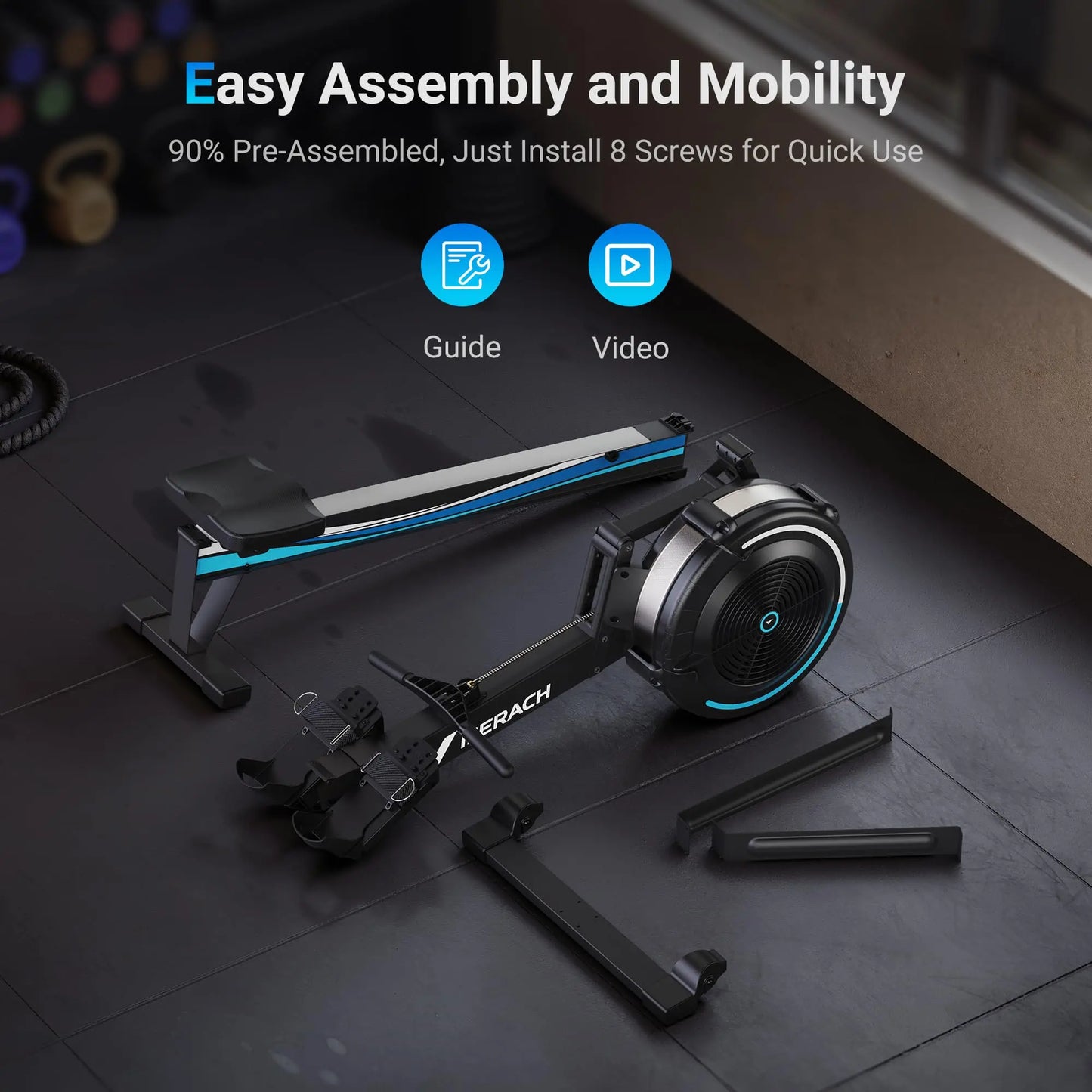 MERACH Rowing Machines R50 Home Adjustable Air Resistance Professional Rowing Machine Ergonomic Comfort Seat Performance Monitor