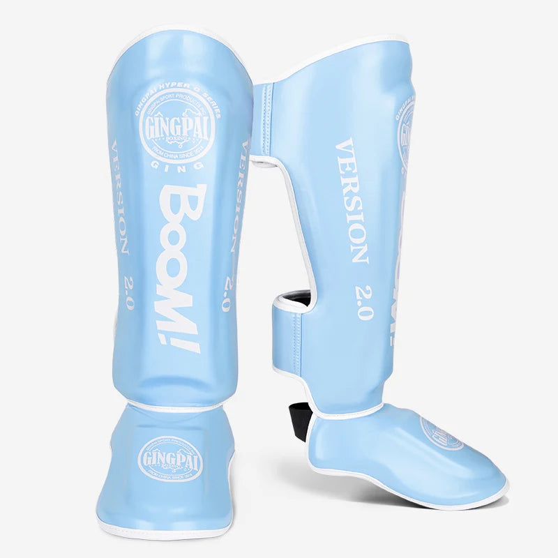 1 Pair High-Quality PU Leather Boxing Shin Guards Ankle Protector MMA Muay Thai Training Leg Warmers Light Kicking Shin Pads