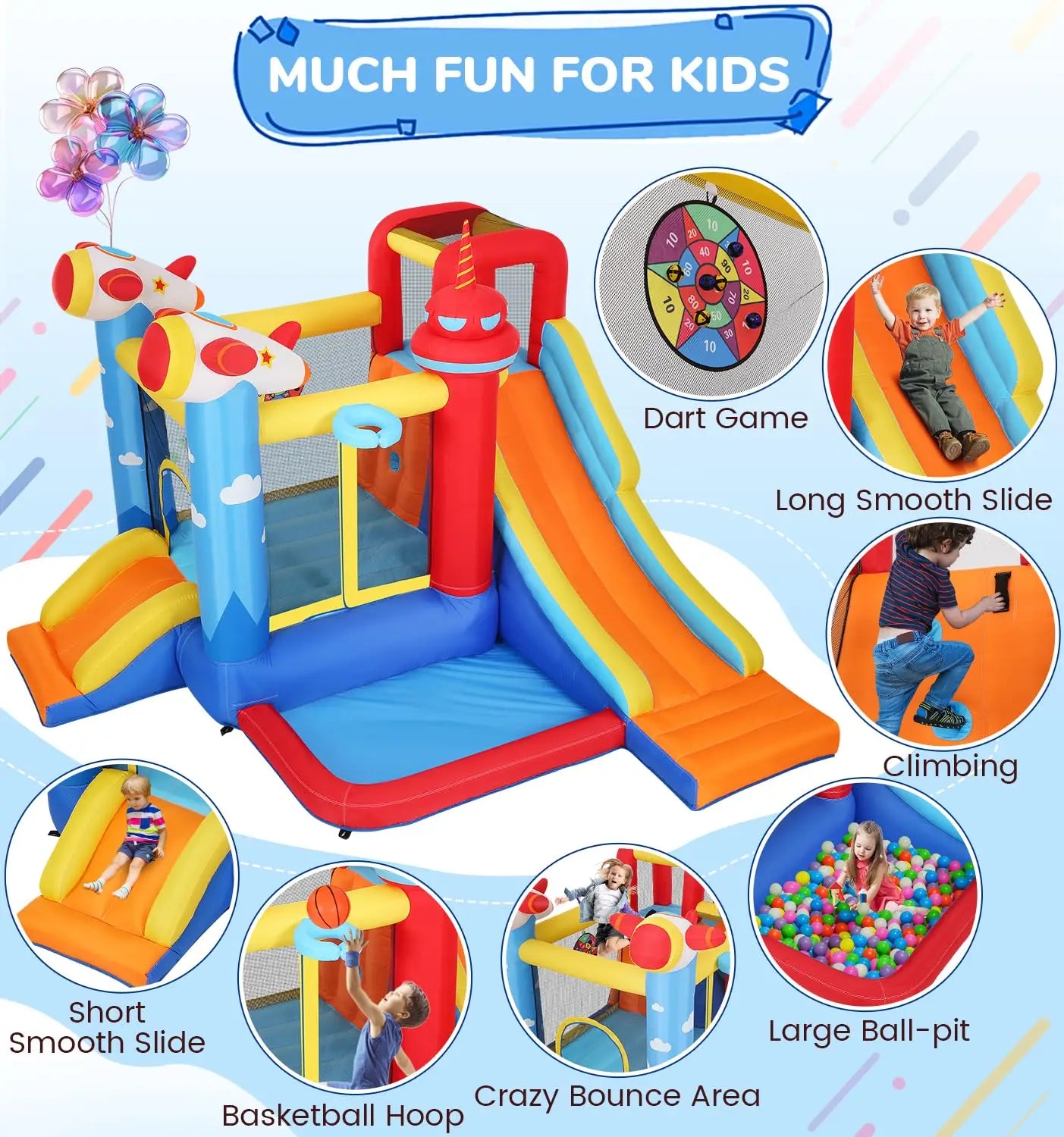 Inflatable Bounce House Water Slide, 7-in-1 Bouncy Castle Combo Water Pool & Bouncing Area & Slides & Basketball, Customized