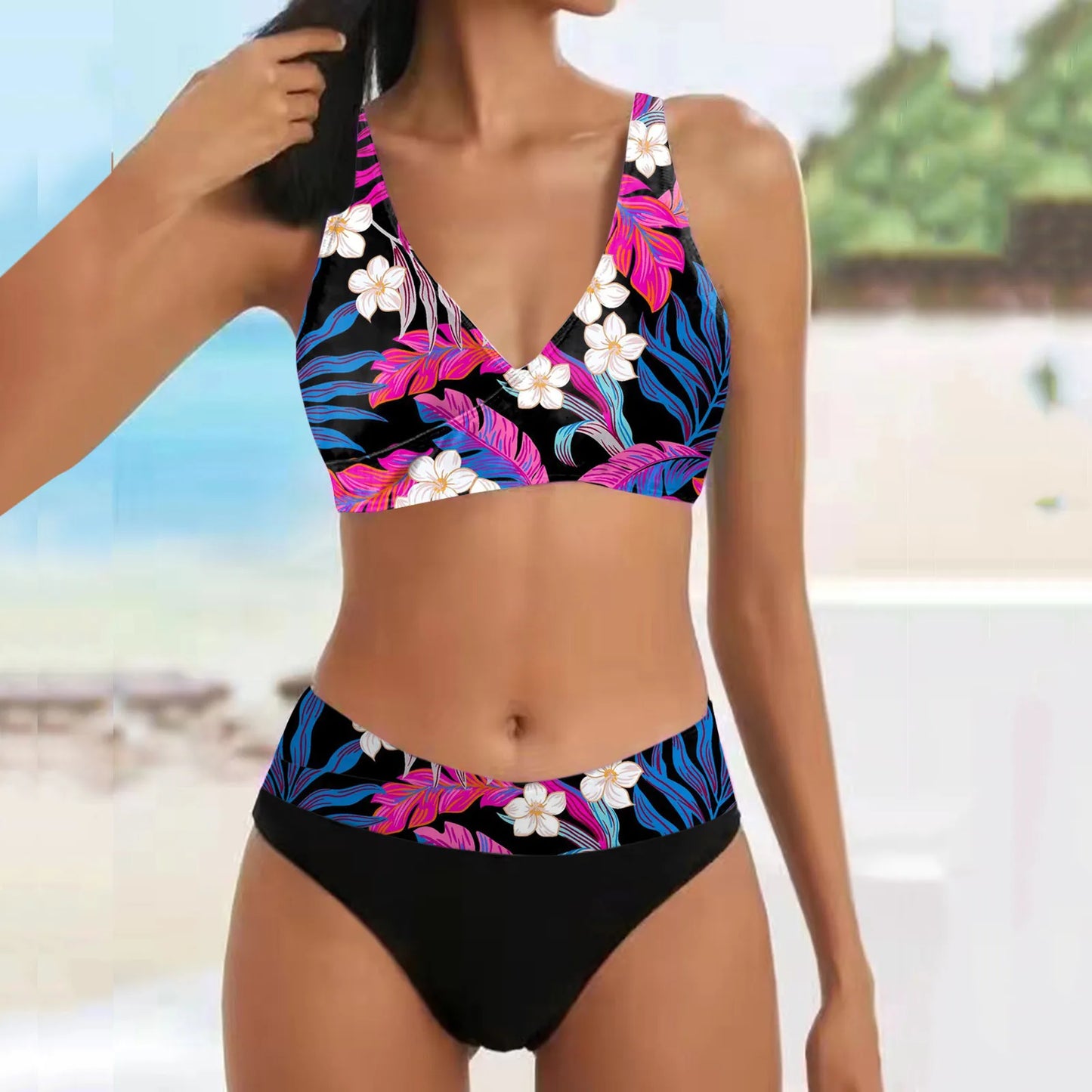 Swimwear For Women 2025 Plus Size Women Bikini Set Two Piece Swimsuit V Neck Bikini Swimwear High Waist Swimsuit 2025 Trend
