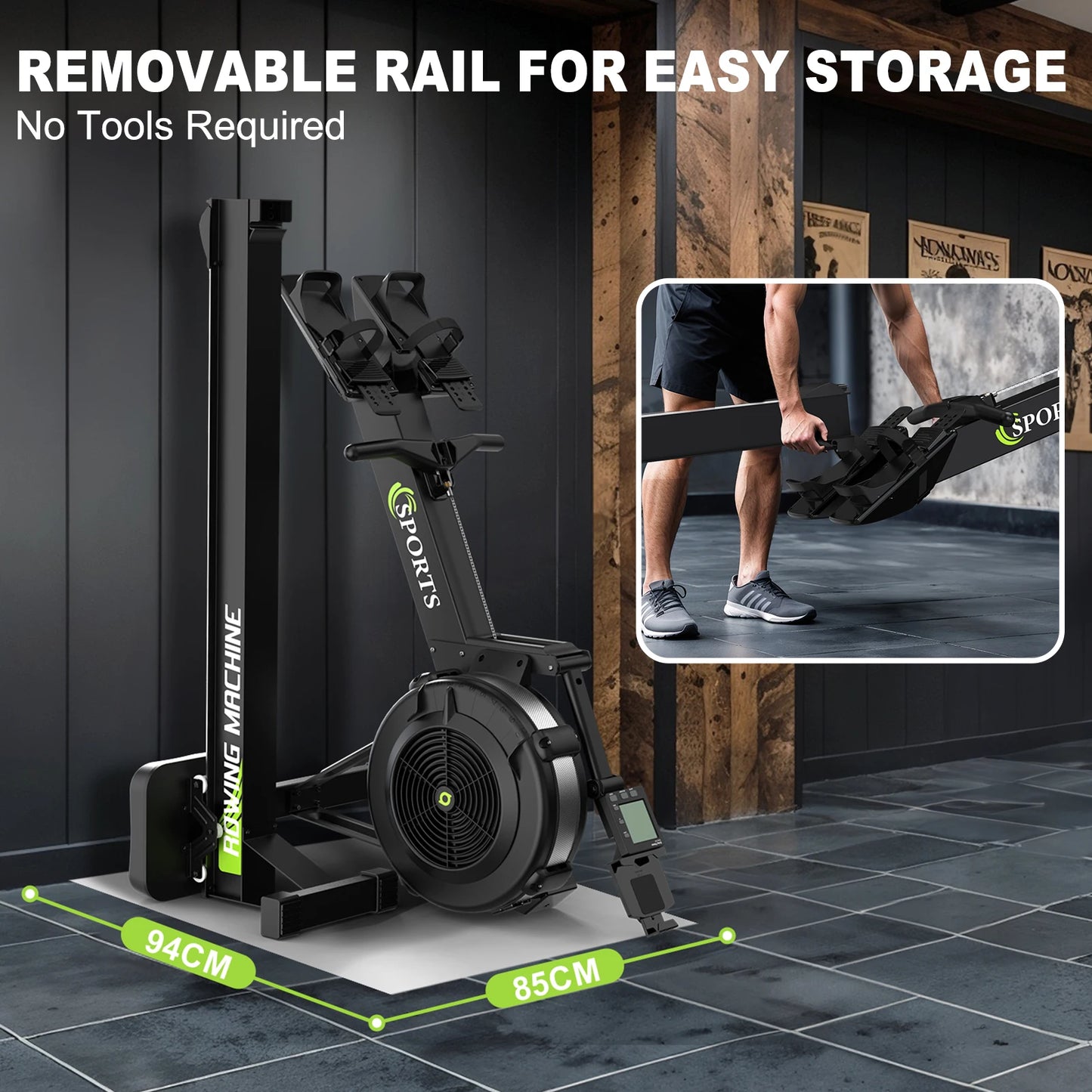 Rowing Machine for Home with Air Resistance, Bluetooth Board Computer, Adjustable Tablet Holder, 160 kg Weight Capacity