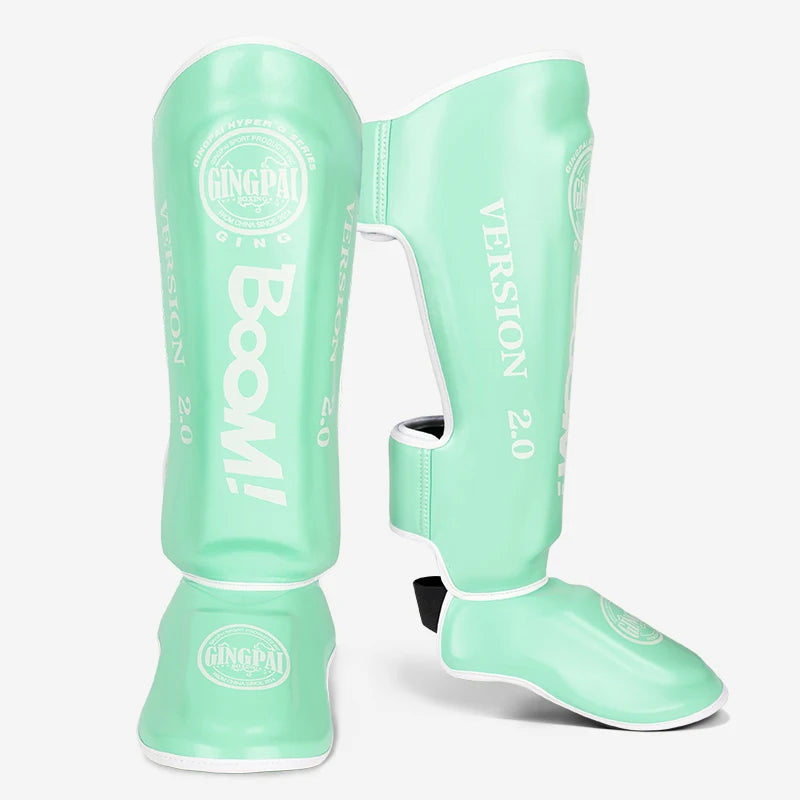 1 Pair High-Quality PU Leather Boxing Shin Guards Ankle Protector MMA Muay Thai Training Leg Warmers Light Kicking Shin Pads