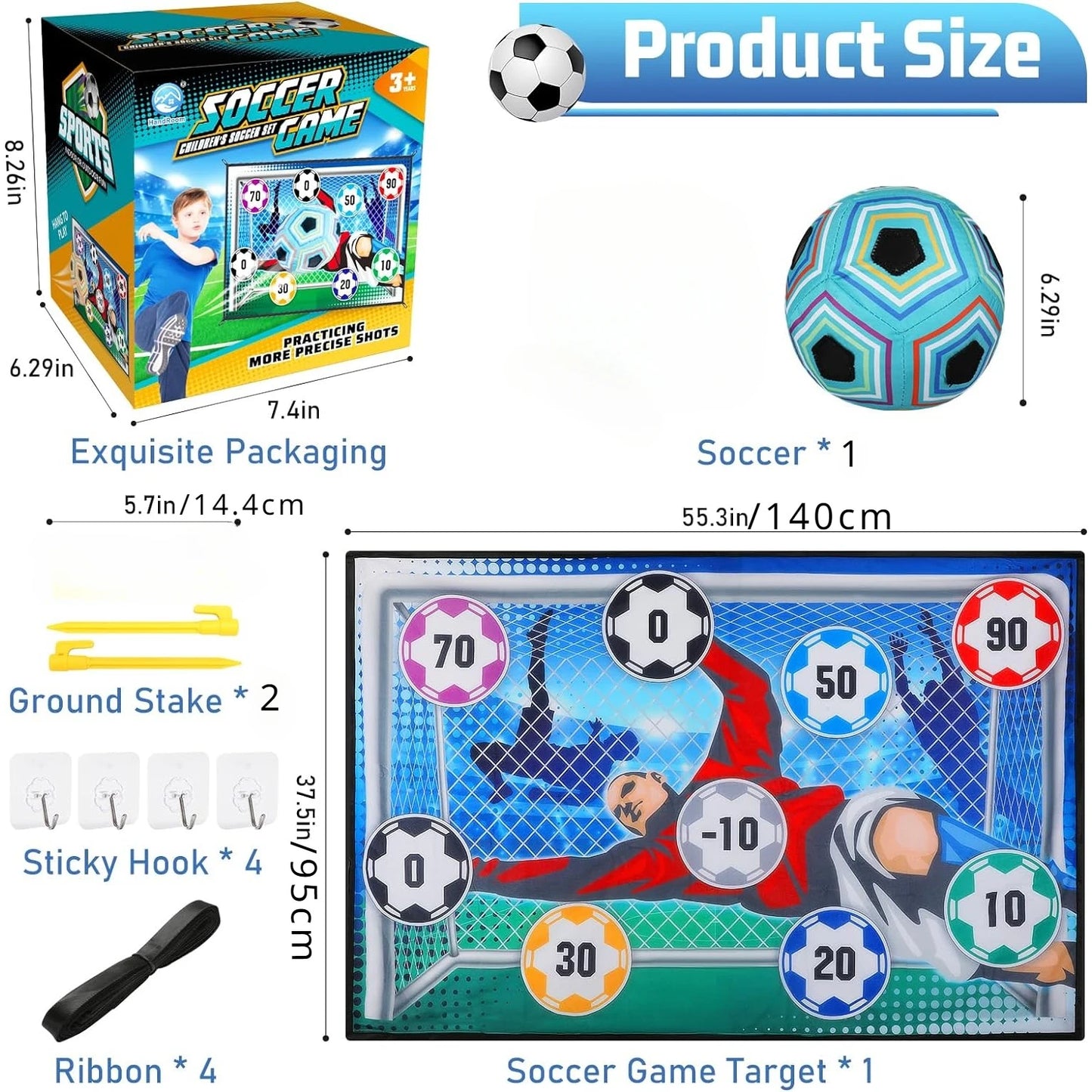 Soccer Ball Game Set for Kids Indoor Outdoor Backyard Toss Soccer Goal Game with 1 Velcro Ball Foldable Flannel Goals Toddlers