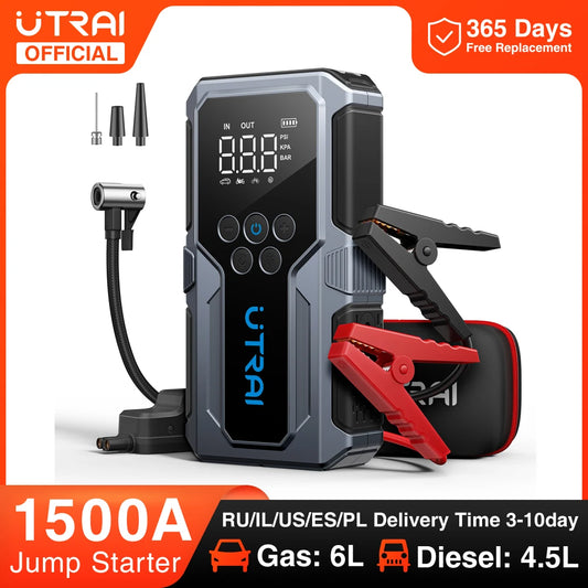 UTRAI 150PSI Air Pump Car Battery Emergency Boosters 1500A Car Jump Starter Power Bank Portable  Starting Device Car Starter New