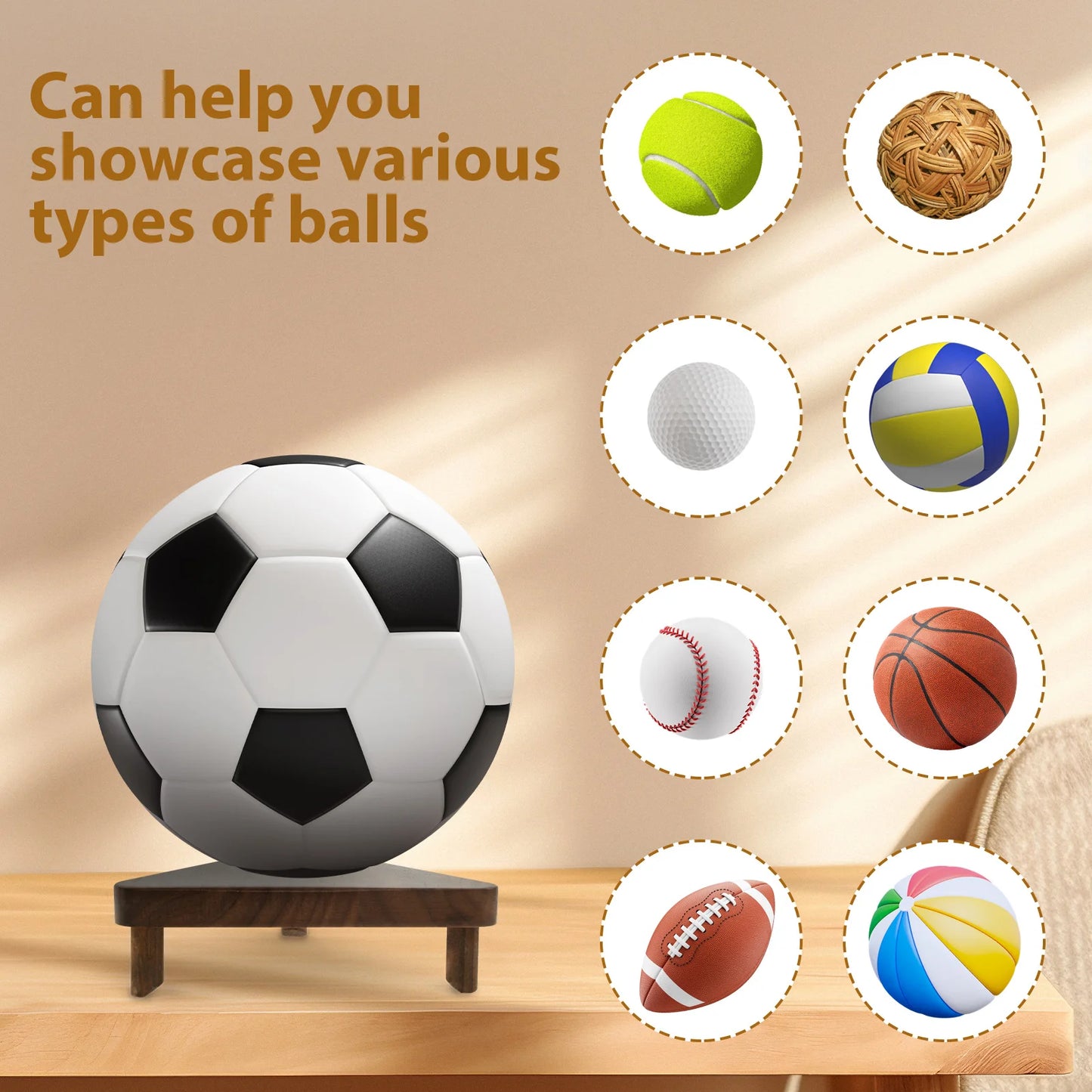 Walnut Wood Ball Stand Multifunctional Display Accessories Basketball Stand Decorative Ball Holder Stand for Football Soccer