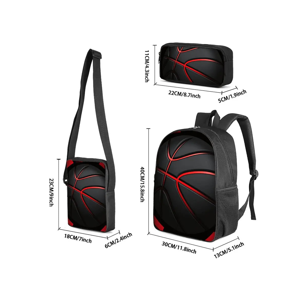Basketball Print 3Pcs/Set Backpack with Messenger Bags ,Pencil Bags for Boy/Girl Best Gift Cartoon Student School Bags