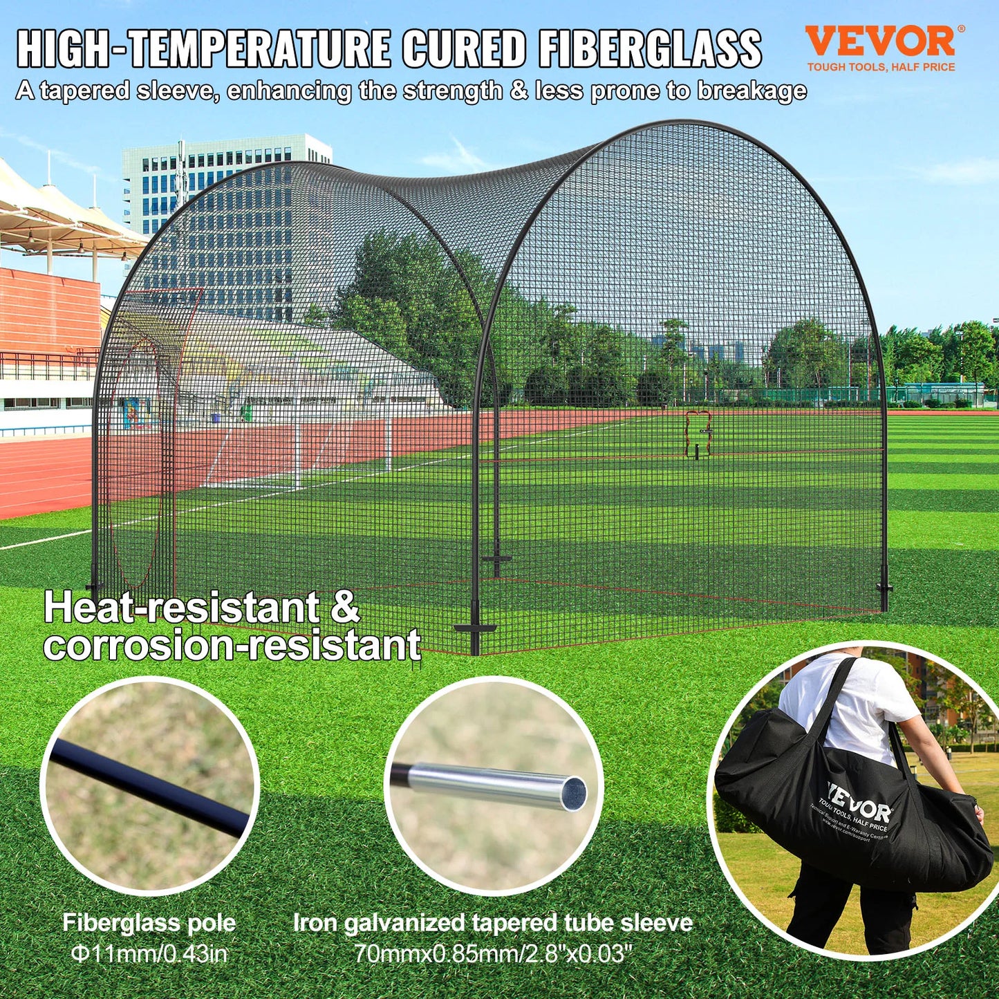 SucceBuy 12/22/33/40FT Baseball Batting Cage Portable Cage Net with Carry Bag Heavy Duty Enclosed Cage Backyard Training