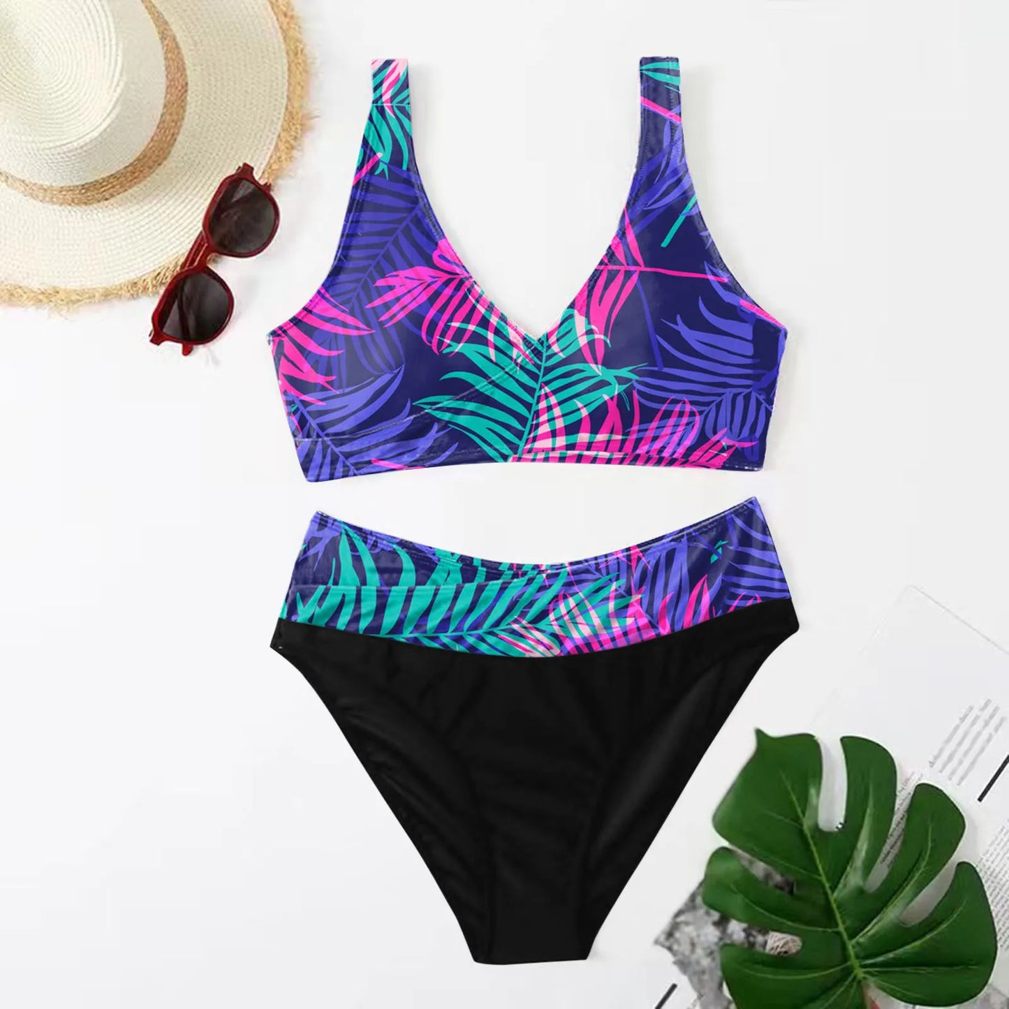 Swimwear For Women 2025 Plus Size Women Bikini Set Two Piece Swimsuit V Neck Bikini Swimwear High Waist Swimsuit 2025 Trend