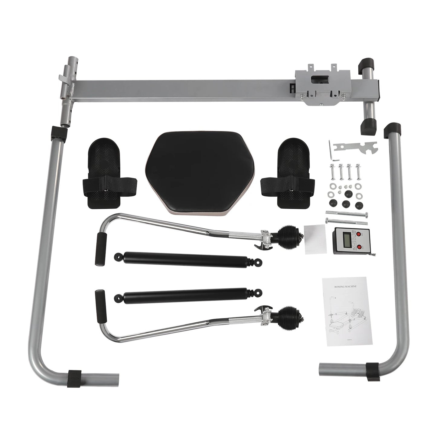 Home Rowing Machine| LCD Display 15-55kg Resistance Handle Grip Rowing Machine Black