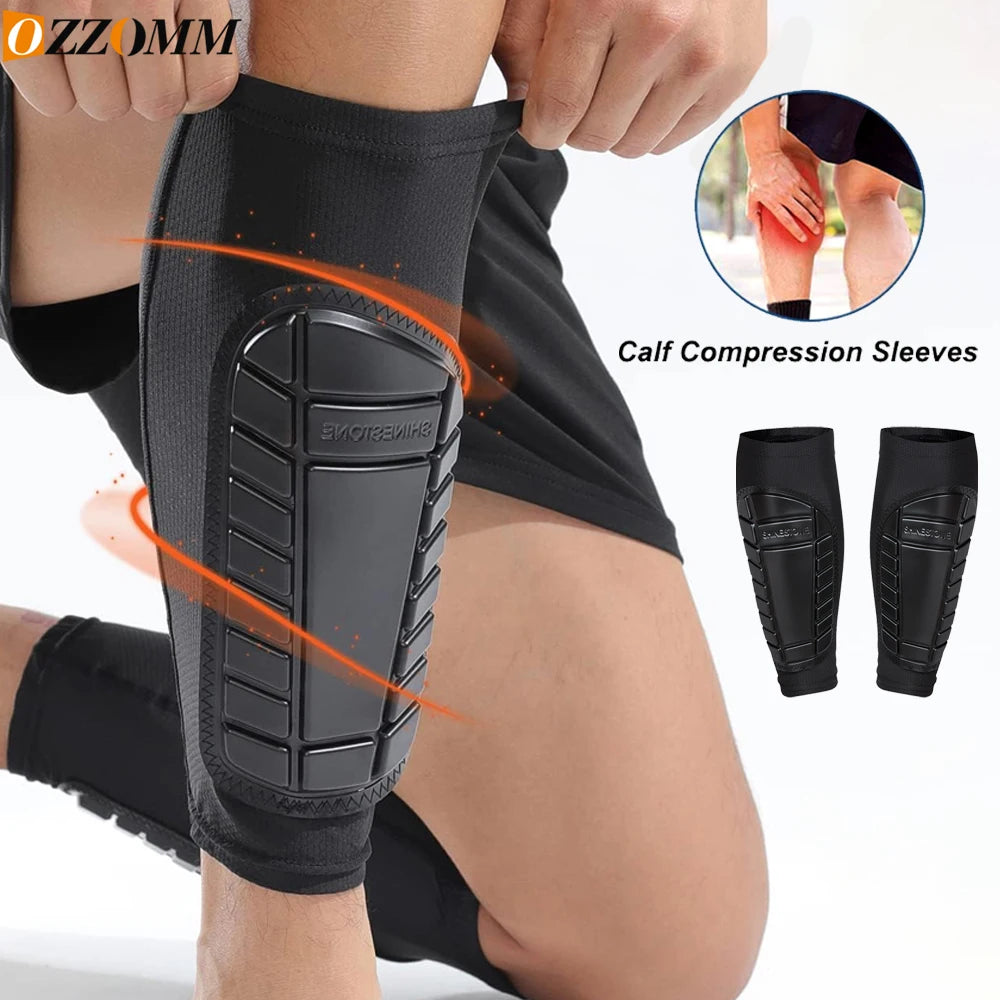 1 Pair Football/Soccer Shin Guards with Calf Sleeves - Adult Leg Protection for Men & Women (Black/White, Adjustable Fit)