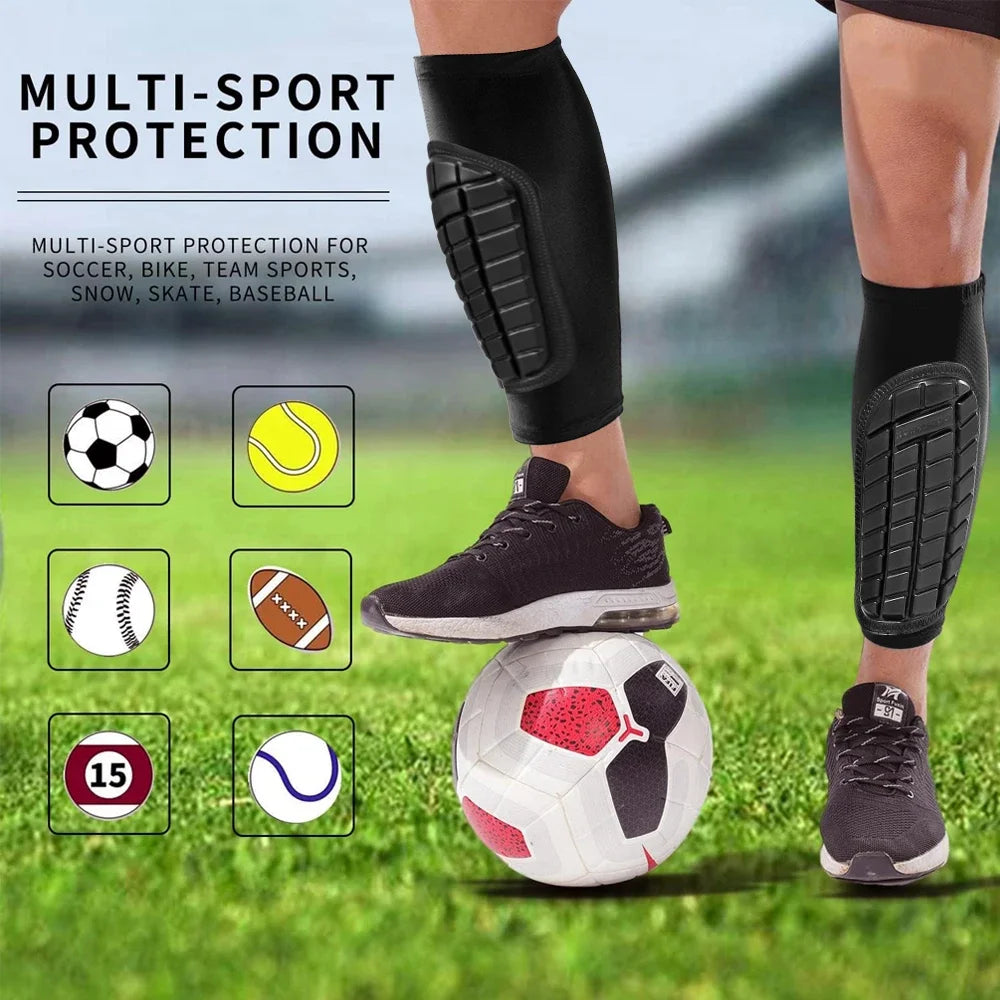 1 Pair Football/Soccer Shin Guards with Calf Sleeves - Adult Leg Protection for Men & Women (Black/White, Adjustable Fit)