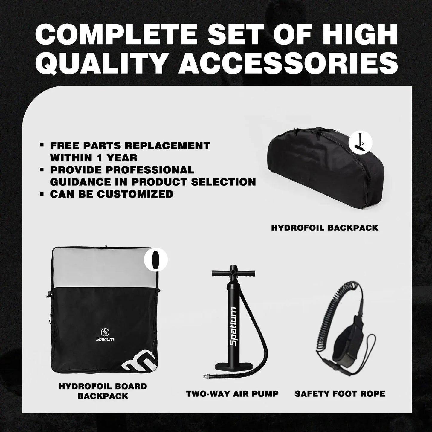 Spatium Hydrofoil Board for Surfing with Hydrofoil Accessories, Fix Kit Wing Foil Board Surf Hydrofoil Surfboard Gray