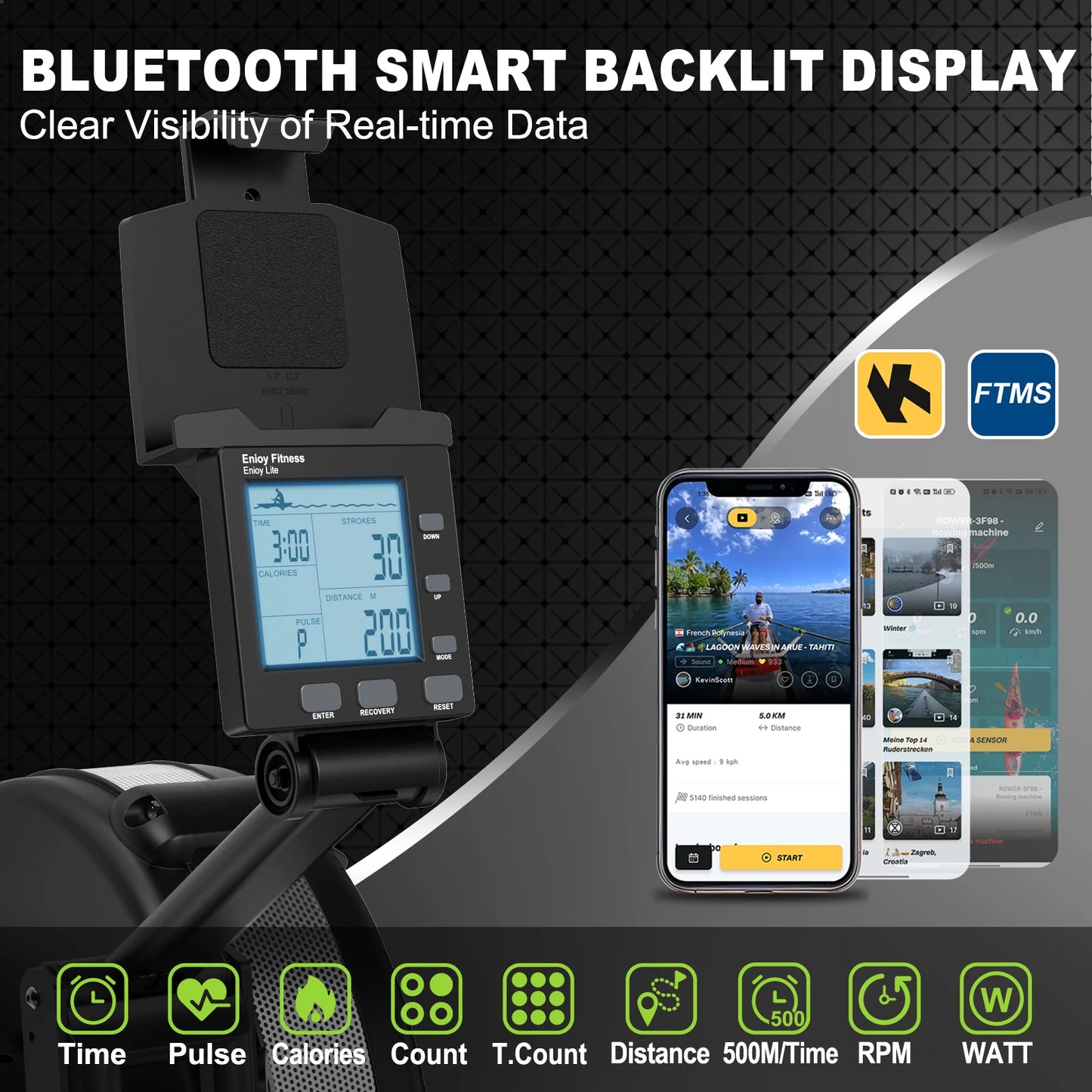 Rowing Machine for Home with Air Resistance, Bluetooth Board Computer, Adjustable Tablet Holder, 160 kg Weight Capacity