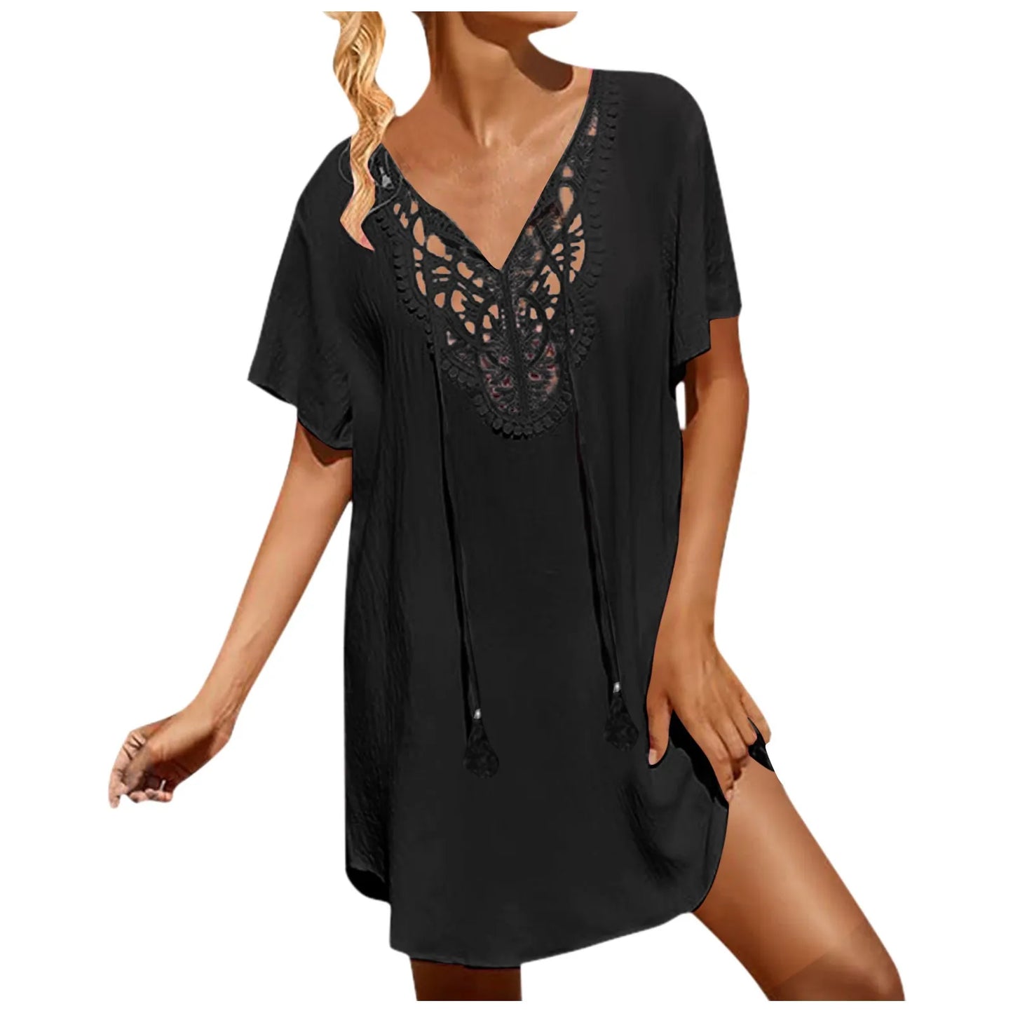 Plus Size Beach Dress Women Lace Crochet Cover Up For Swimwear Swimsuit Bikini Cover-Ups Summer Clothes Vacation Dresses