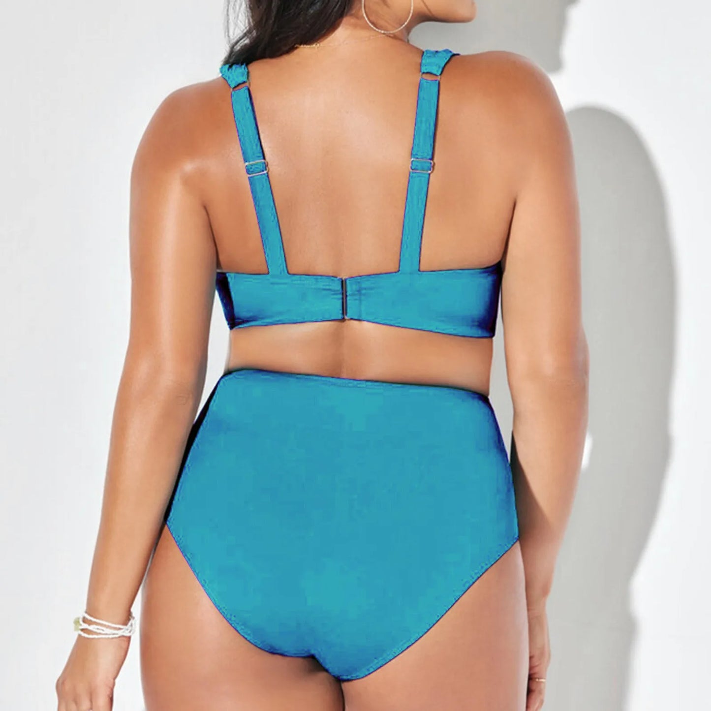 Women Two Pieces Swimsuit Female Plus Size Swimming Bathing Suit Beachwear Swimsuit Swimwear V Neck Ruffle Solid Monokini