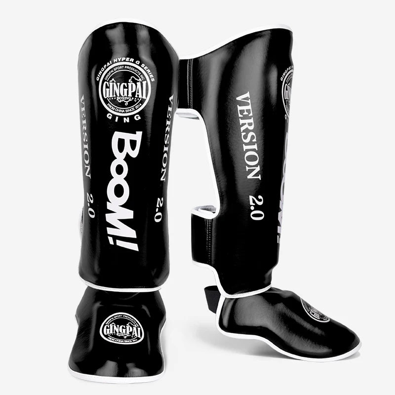 1 Pair High-Quality PU Leather Boxing Shin Guards Ankle Protector MMA Muay Thai Training Leg Warmers Light Kicking Shin Pads