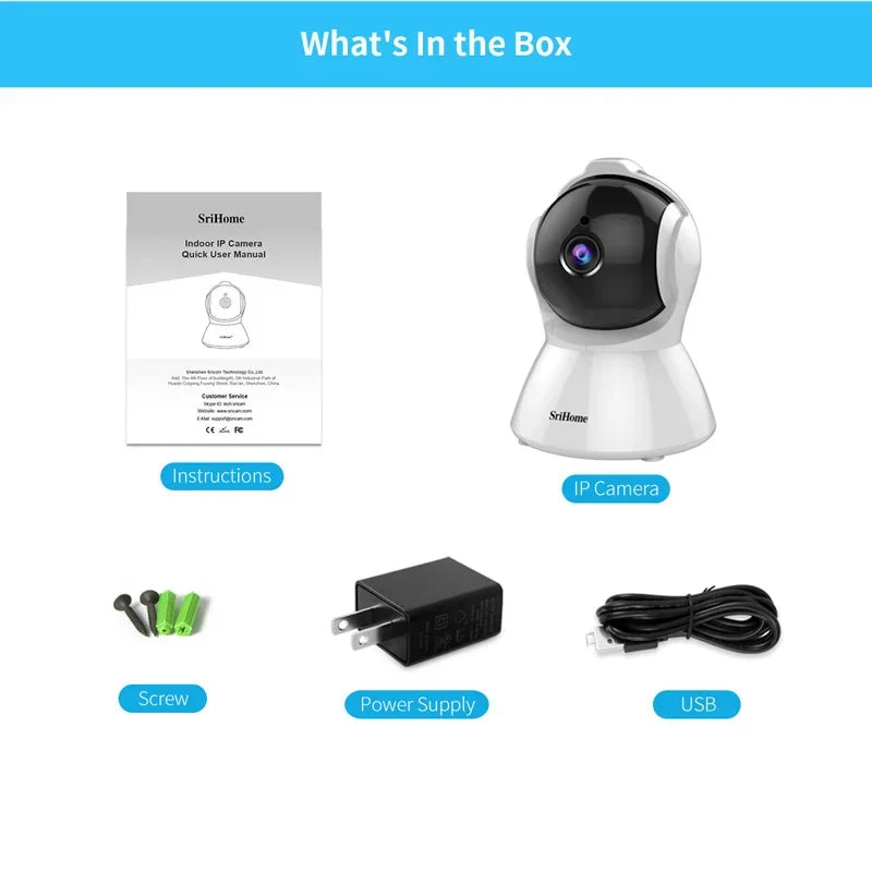 Srihome SH025 AI Body Auto-tracking IP Camera Baby Monitor Mini 1080P Wifi CCTV Camera 2.0MP H.265 Smart Home Indoor Remote View