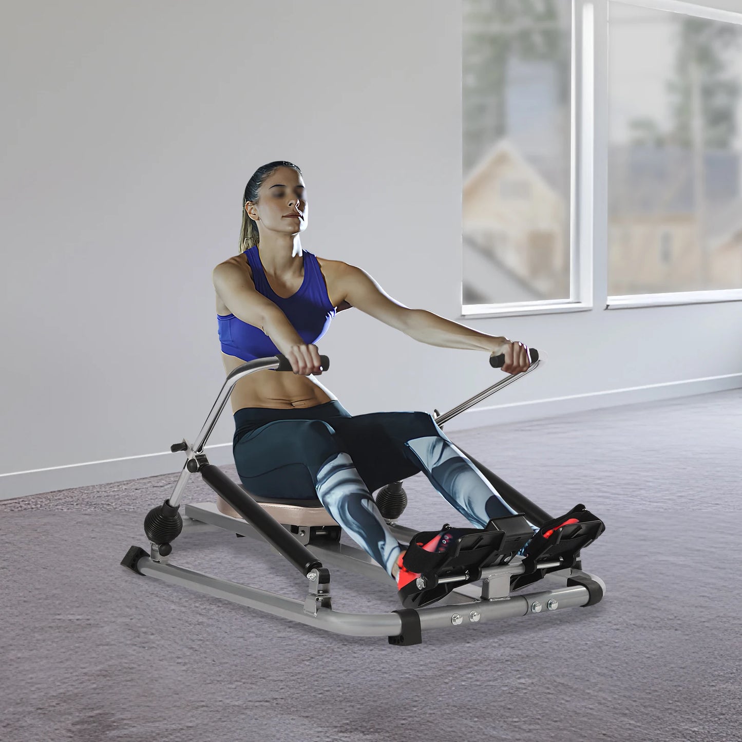Home Rowing Machine| LCD Display 15-55kg Resistance Handle Grip Rowing Machine Black