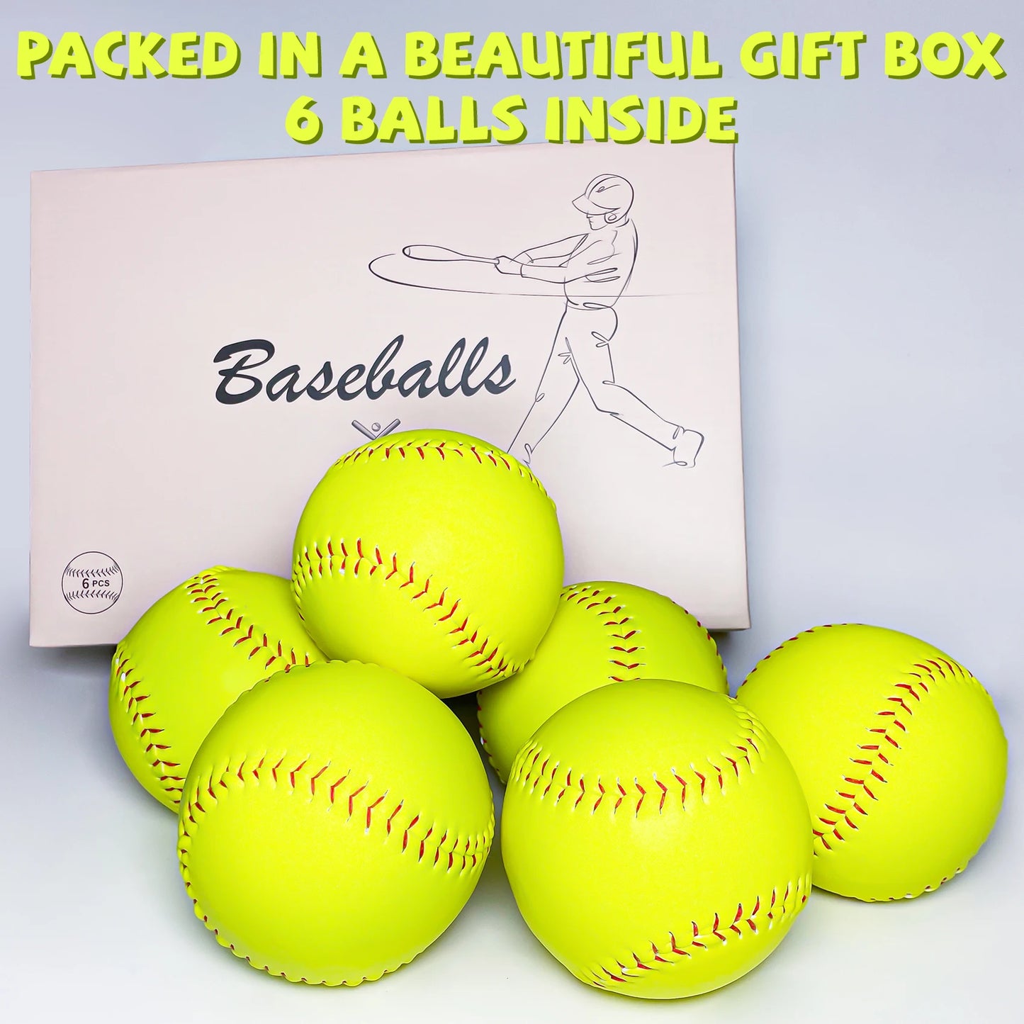 6 Packs of Officially Sized 12-Inch Softballs, for Fast Pitching Training - Youth and Adult Softballs, Baseball Field Practice/g