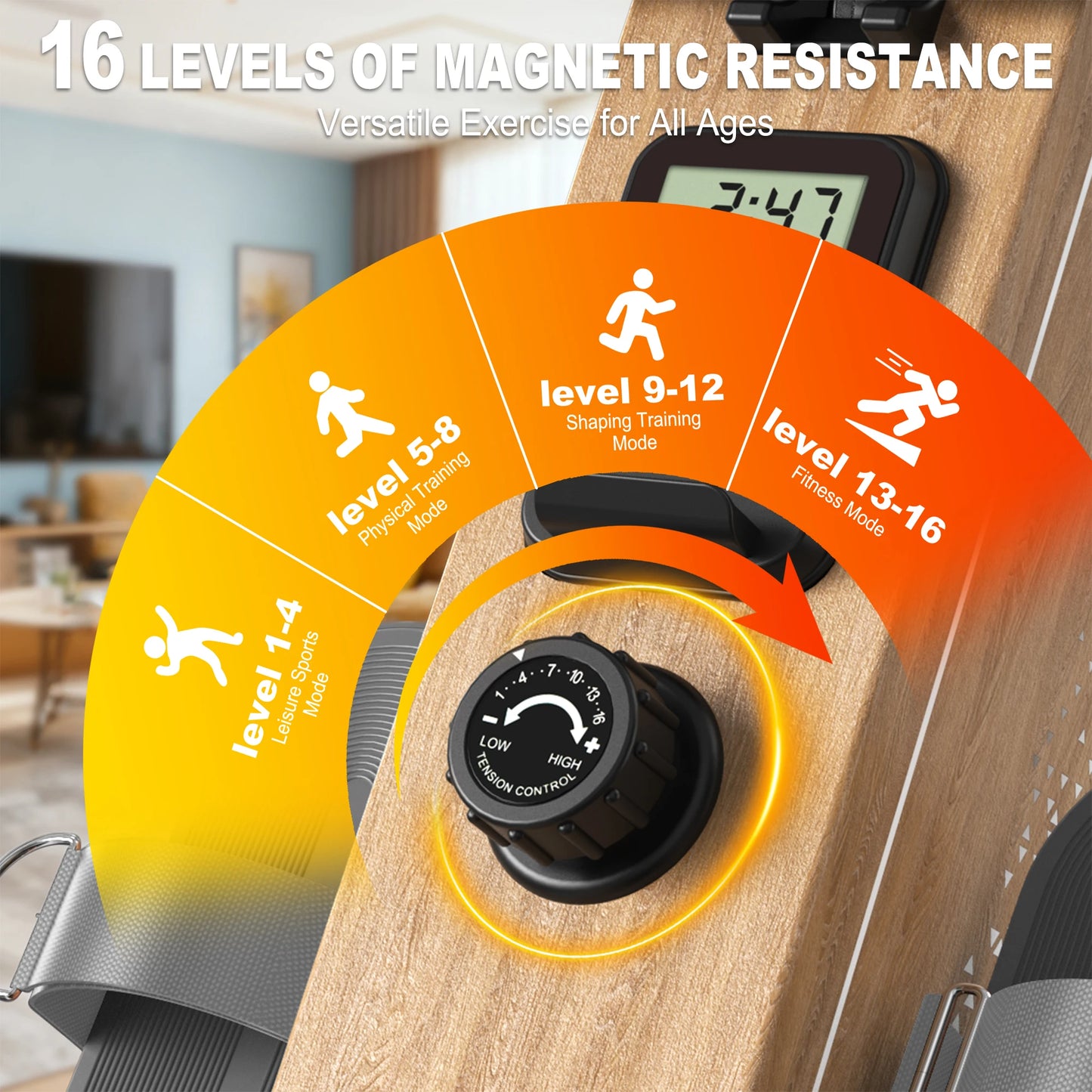 Mettlematic Rowing Machine for Home Use, Magnetic Rower with Bluetooth Monitor, 16 Resistance Levels, 150kg Capacity