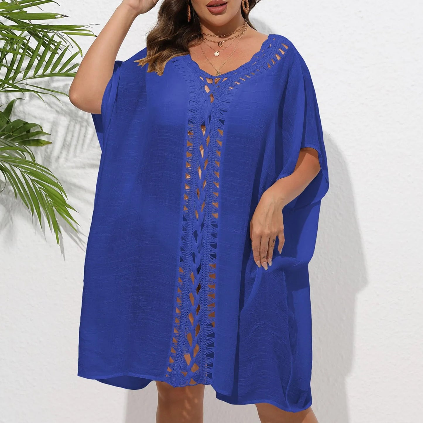 New Hole Beach Cover Ups For Swimwear Women Summer Beach Outfits Sundress Sexy Hollow Out Pink Swim Wear See Through Split Tunic