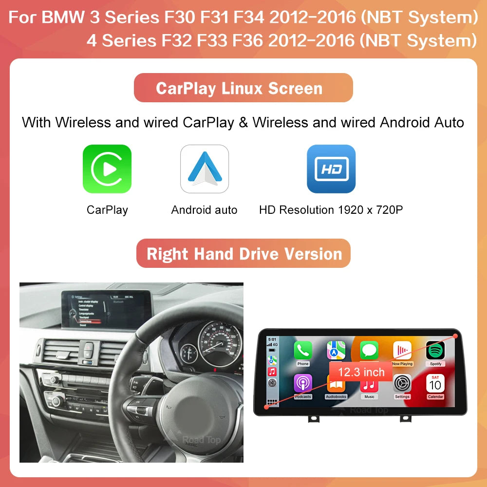 10.25'' 1920*720 Wireless Carplay Android Auto Multimedia Display For BMW 3 4 Series F30 F31 F32 F33 F34 F36 NBT Touch Screen