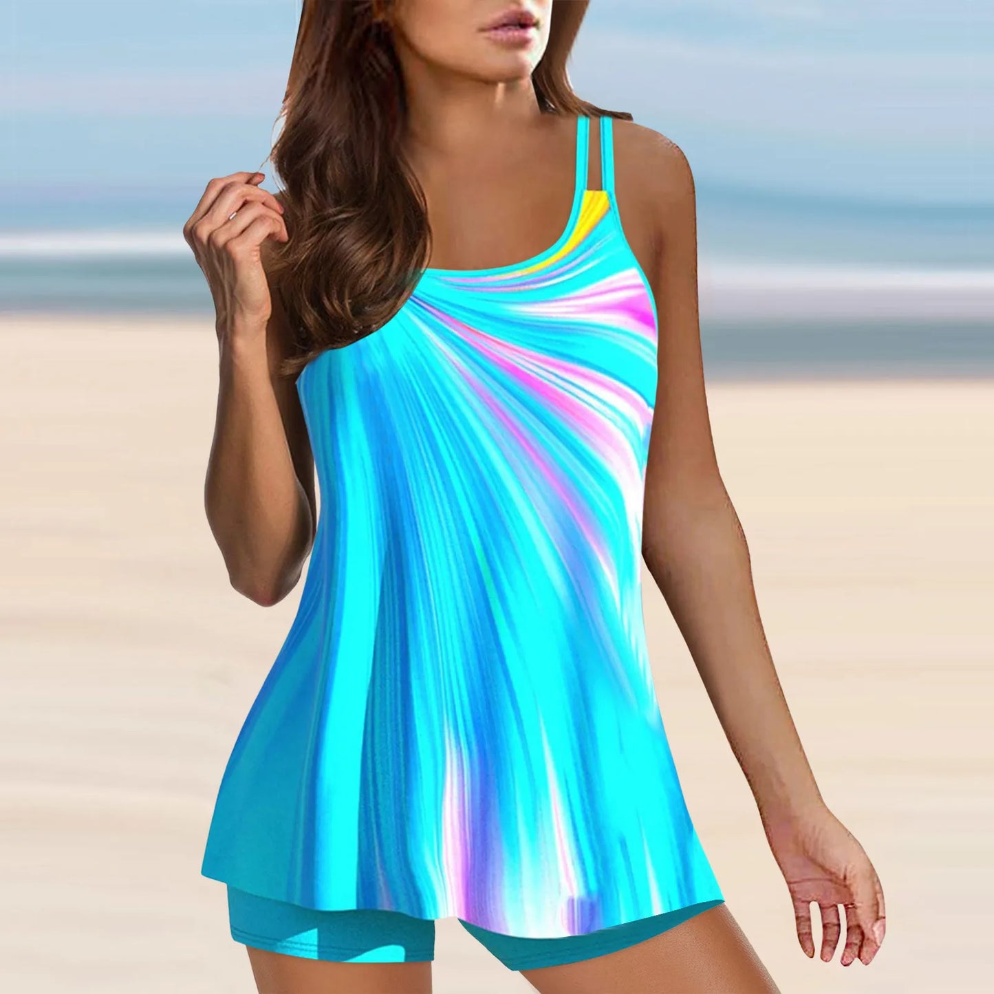 Women'S Swimwear 2024 Women Plus Size Vintage Print Strappy Back Tankini Set Two Piece Swimdress Panty купальники жіночий 2024