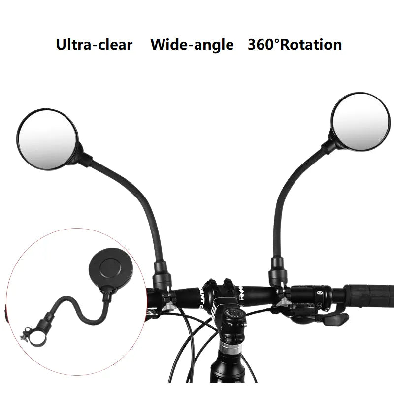 Bicycle Rearview Handlebar Mirrors 360 for Mountain Road Bike Motorcycle Bendable Hose Adjustable Rearview Mirror