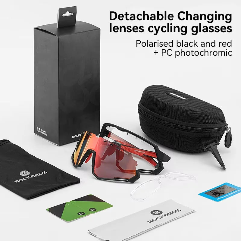 ROCKBROS 2 In 1 Cycling Glasses Photochromic Polarized Sport Sunglasses Men MTB Road Bike Eyewear Protection Bicycle Goggles